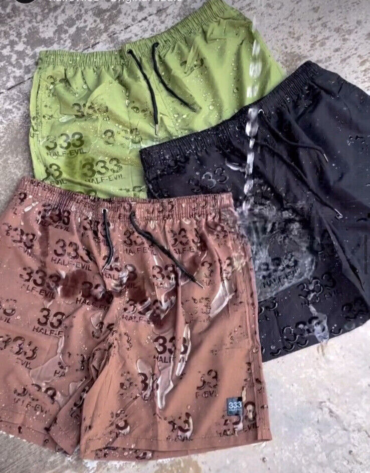 Half Evil 333 Nylon Water Reactive Shorts/Swim Trunks Green Size Large