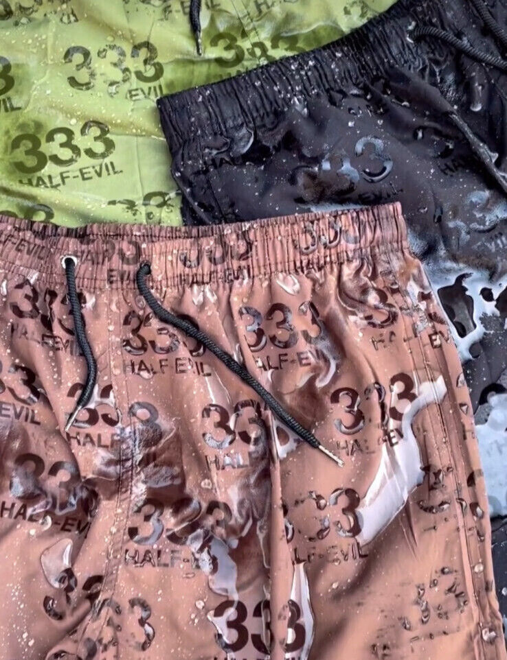 Half Evil 333 Nylon Water Reactive Shorts/Swim Trunks Green Size Large