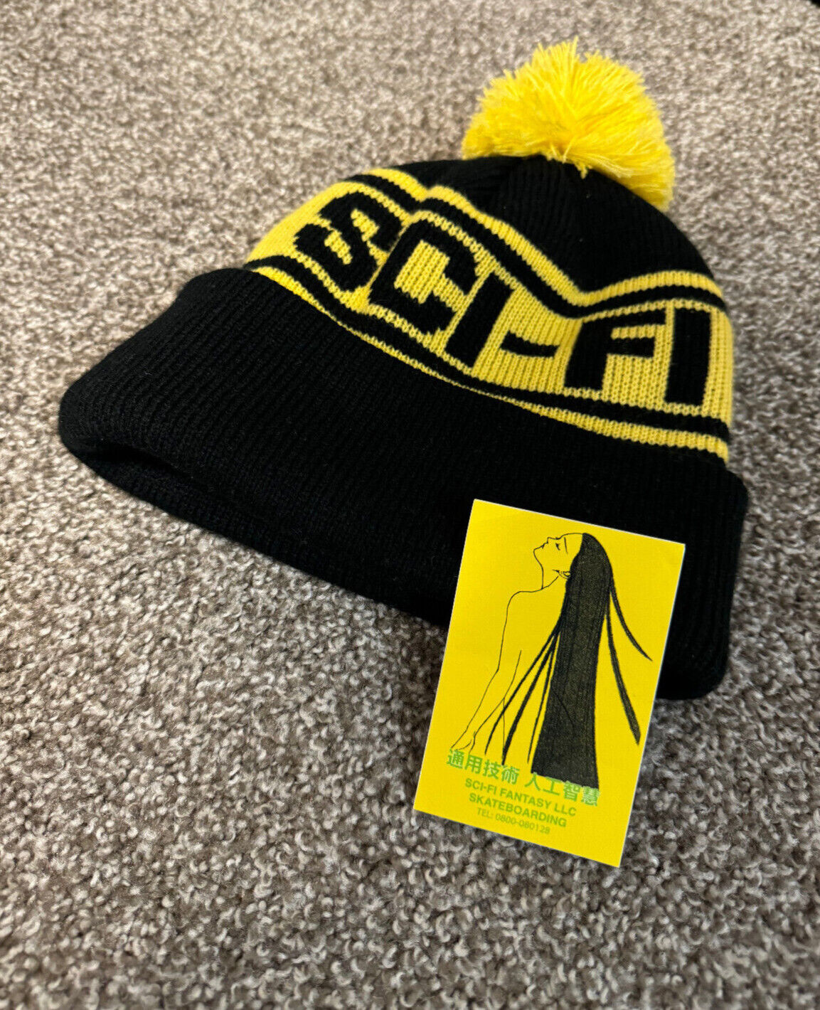 Sci-Fi Fantasy Puff Ball Beanie Yellow & Black New Jerry Hsu